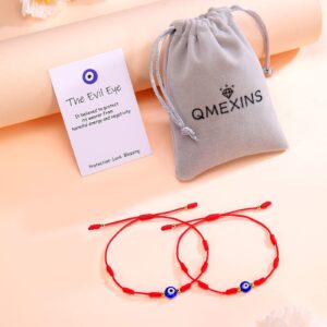 QMEXINS 7 Knot Evil Eye Bracelet for Women Men Friends Family Adjustable Red String Protection Bracelet 2 Pcs