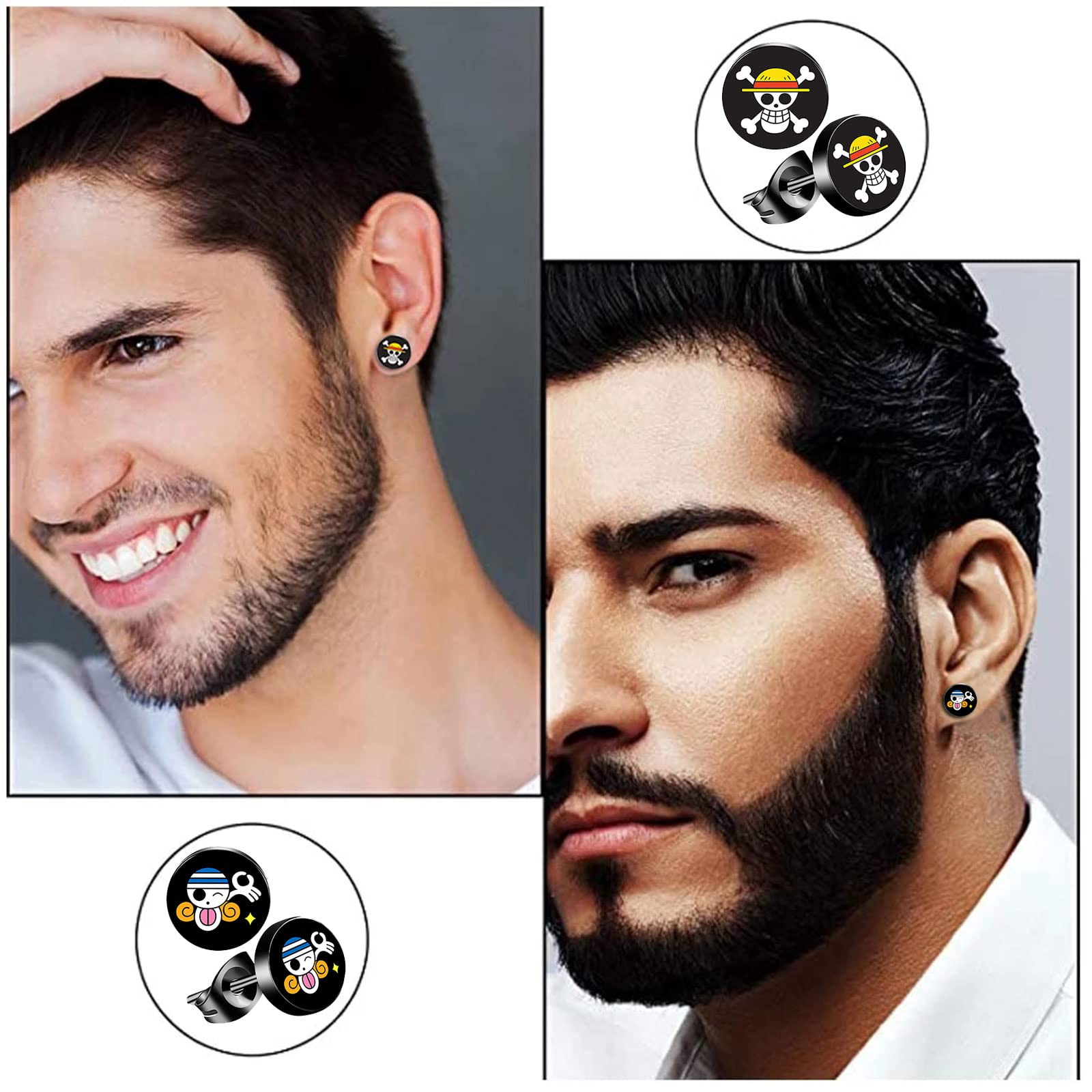 One Piece Anime Earrings for Women Men Stud Earring 6 Pairs (set 1)