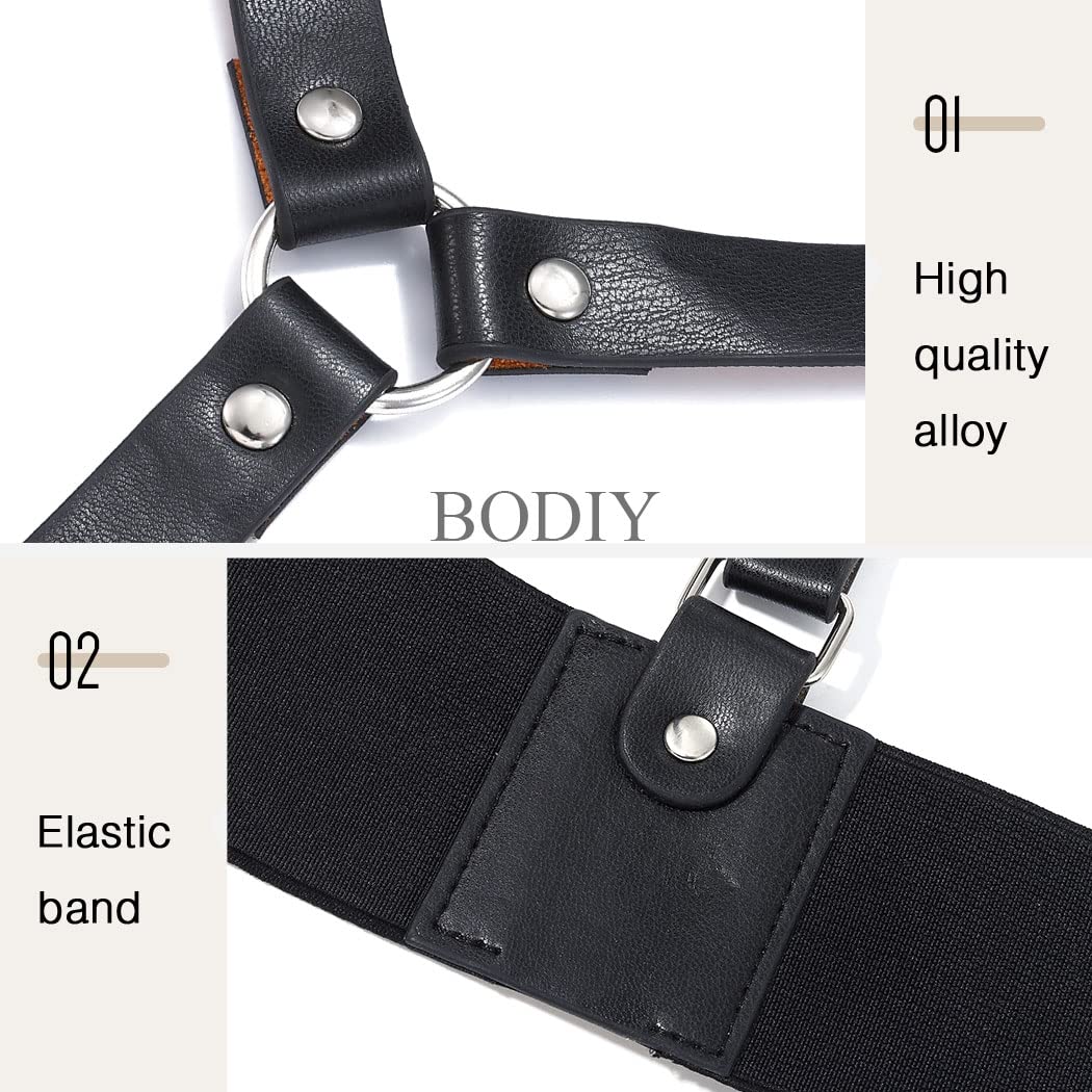 BODIY Punk Waist Belt Fashion Strap Gothic Black Leather Wide Waist Belts Elastic Rave Cosplay Halloween Body Chain Accessory for Women and Girls