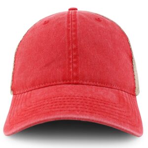 Armycrew Oversize XXL Unstructured Washed Pigment Dyed Trucker Mesh Cap - Red - 2XL