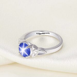 Genuine Blue Star Sapphire Gemstone Ring 925 Sterling Silver Rhodium Plated Halo Ring For Women Lab Created Star Sapphire Ring (Sterling Silver, 6)