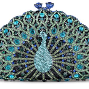 MOSSMON Peacock Luxury Rhinestone Crystal Evening Clutch Bag Sparkly Bride Wedding Party Purses for Women