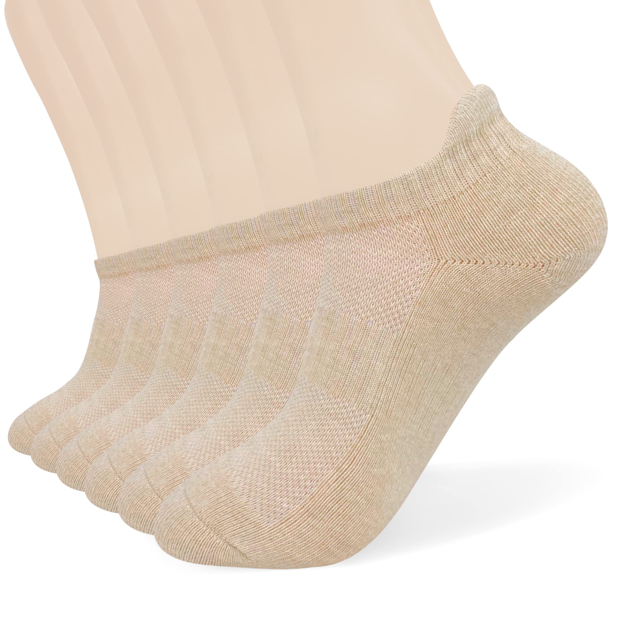 HaloYIYI Men's Ankle Athletic Moisture Wicking Cushion Low Cut Tab Socks 6 Pairs (6-11, Beige)