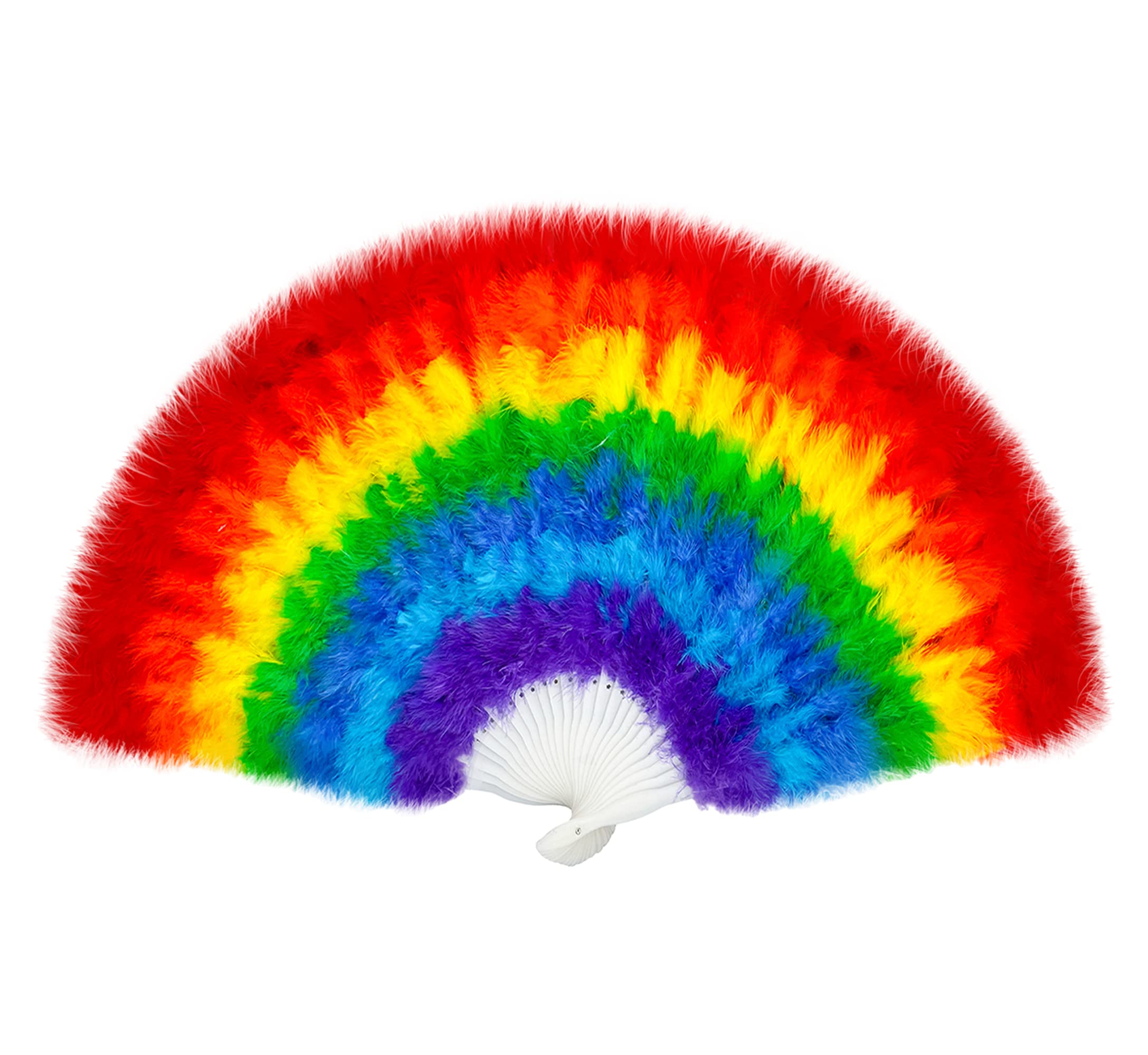 Rainbow Feather Folding Hand Rave Fan 45cm, Fancy Dress Wedding Party Gift Outdoor Vintage Dance Photoshoot Pride Hand Fan Gay Fan(LGBTQ)