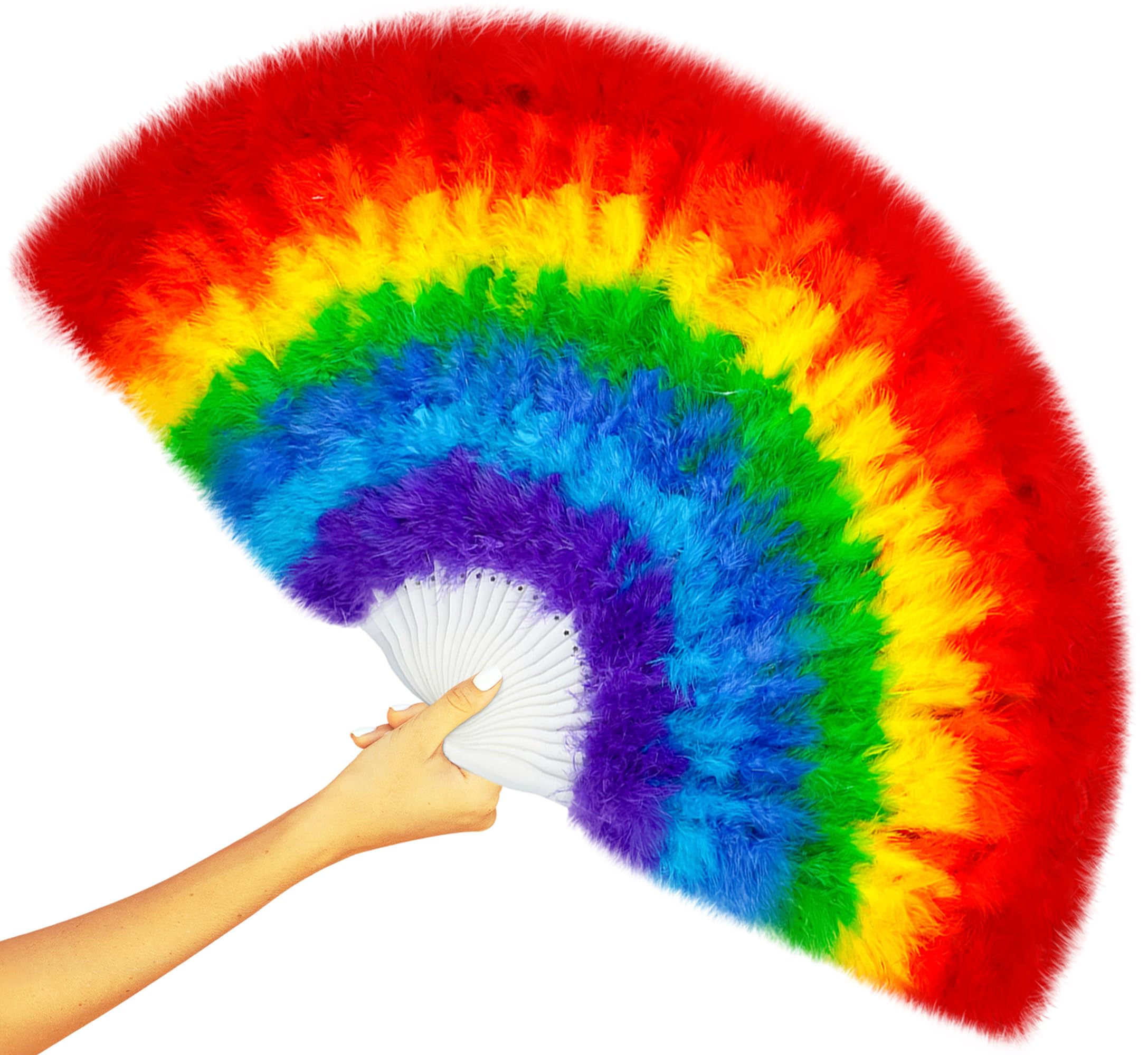 Rainbow Feather Folding Hand Rave Fan 45cm, Fancy Dress Wedding Party Gift Outdoor Vintage Dance Photoshoot Pride Hand Fan Gay Fan(LGBTQ)