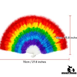 Rainbow Feather Folding Hand Rave Fan 45cm, Fancy Dress Wedding Party Gift Outdoor Vintage Dance Photoshoot Pride Hand Fan Gay Fan(LGBTQ)