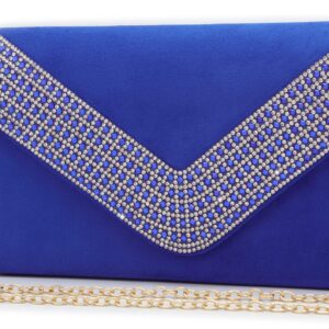 Lefrcry Women Satin Evening Bags Ladies Party Handbag for Wedding Party Handbag Rhinestone Clutch Purses BLUE