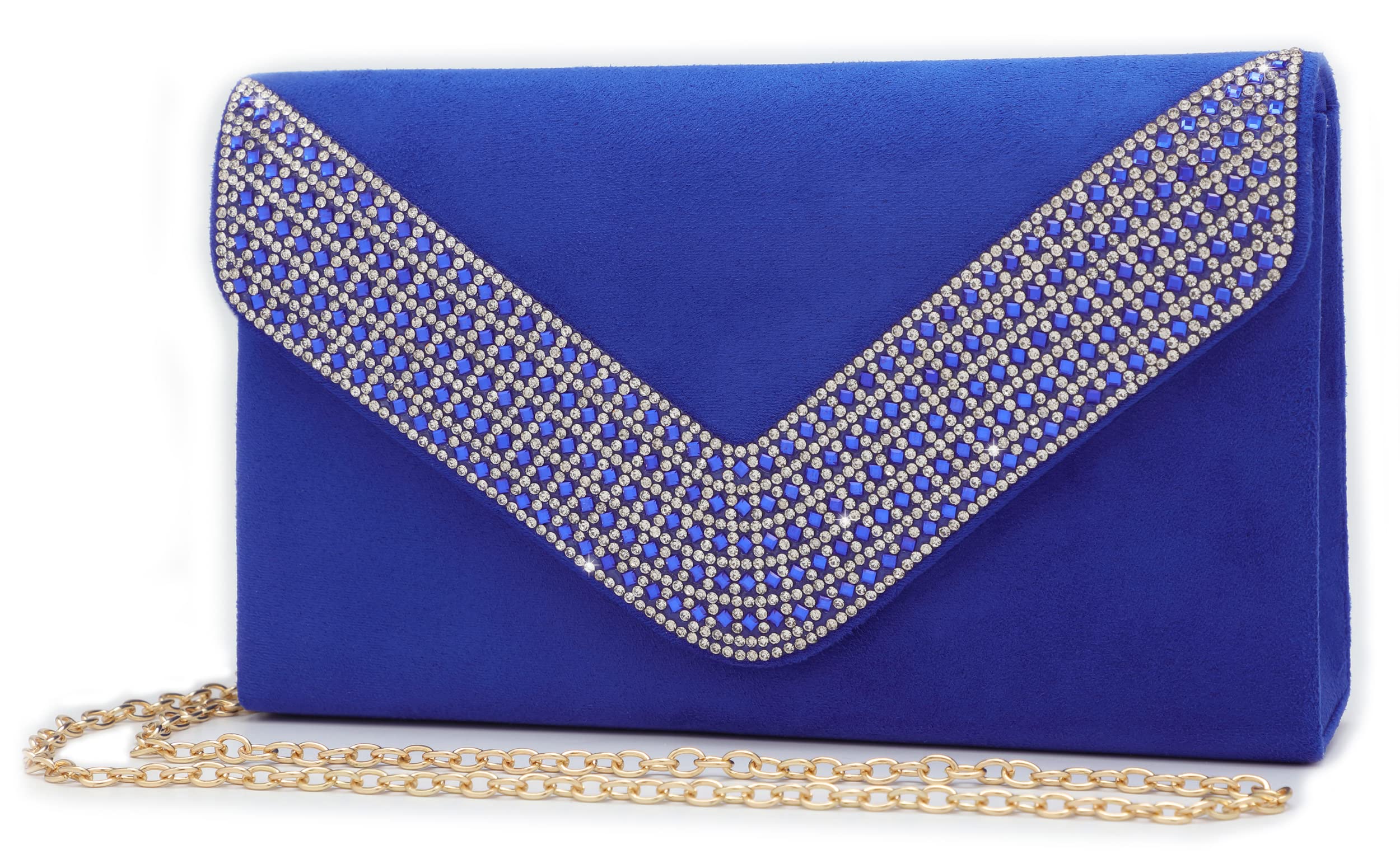 Lefrcry Women Satin Evening Bags Ladies Party Handbag for Wedding Party Handbag Rhinestone Clutch Purses BLUE