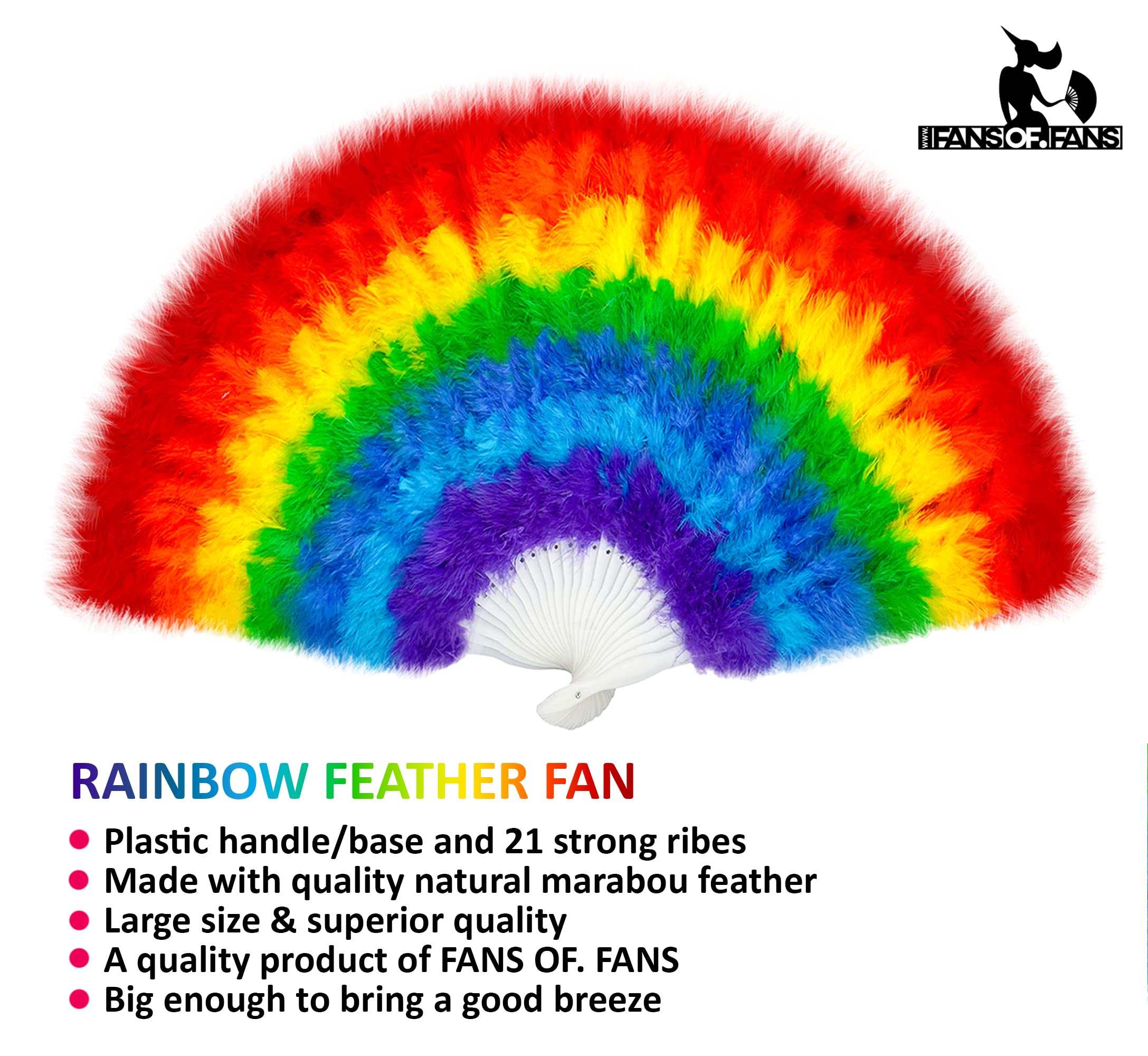 Rainbow Feather Folding Hand Rave Fan 45cm, Fancy Dress Wedding Party Gift Outdoor Vintage Dance Photoshoot Pride Hand Fan Gay Fan(LGBTQ)