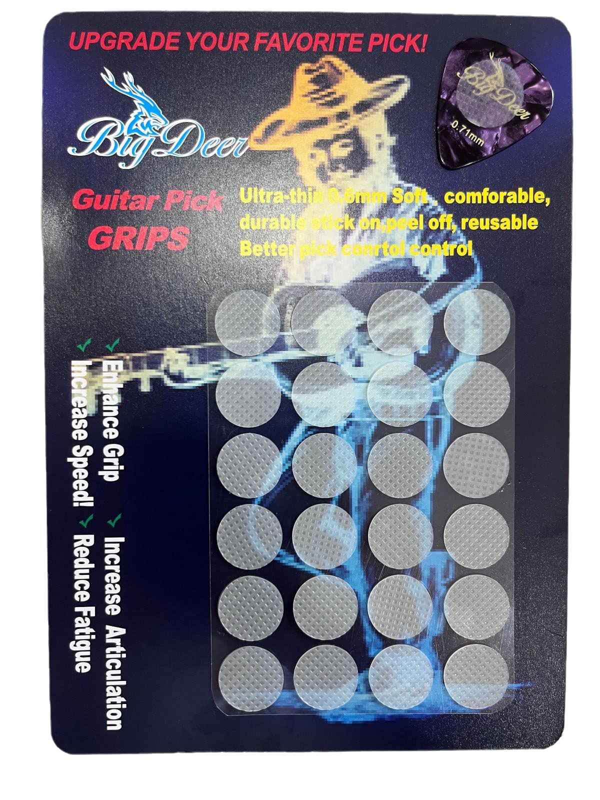 BigDeer 48pc Ultra-thin 0.6mm/0.024in Guitar Pick Grips and 2 guitar picks with grip. Help You Hold Guitar Picks,Stop Dropping Your Guitar Picks While Playing