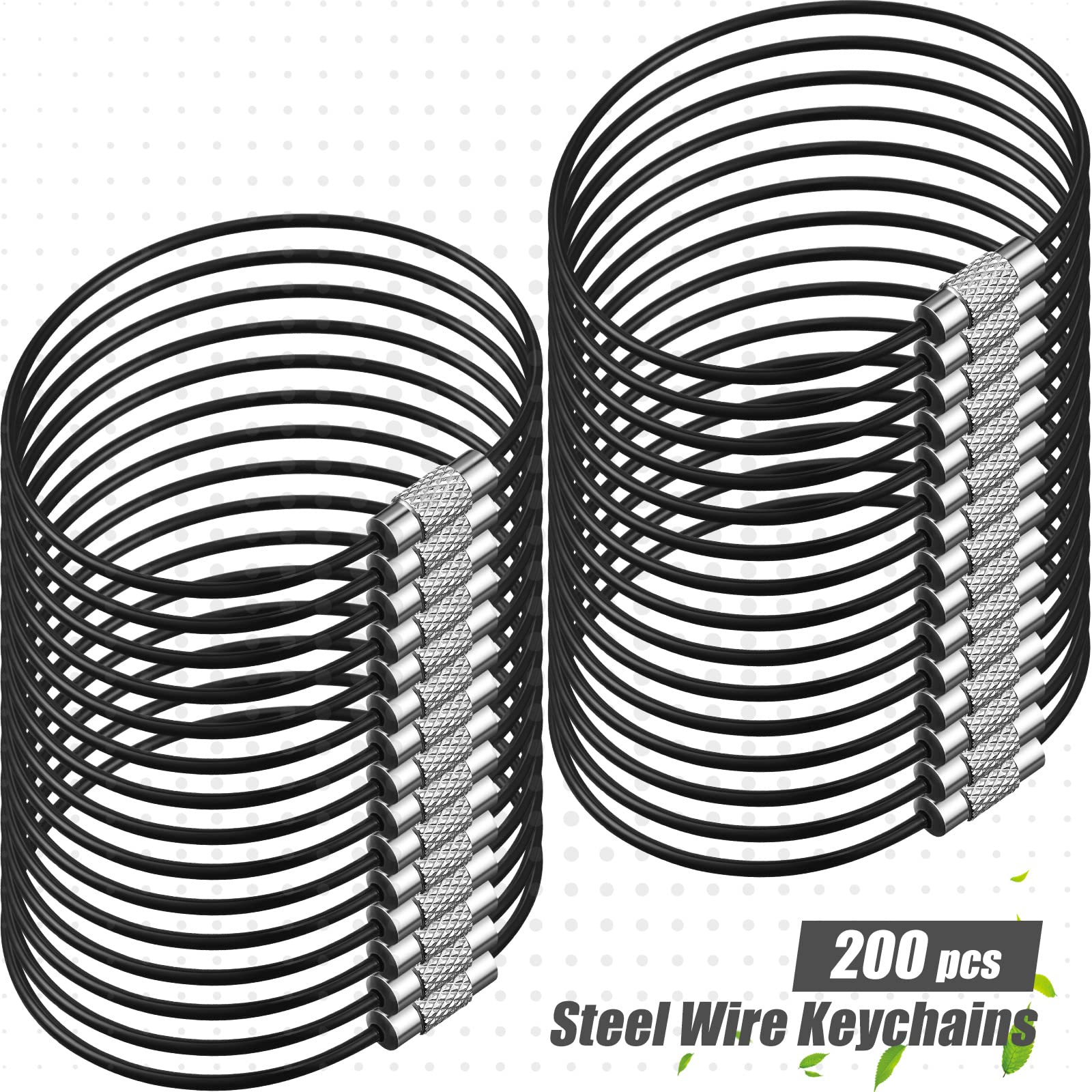 Tuanse 200 Pcs Stainless Steel Wire Keychains Cable Black Key Rings Luggage Tag Loops Key Keeper 4 mm Twist Barrel (5.91 Inch Long)