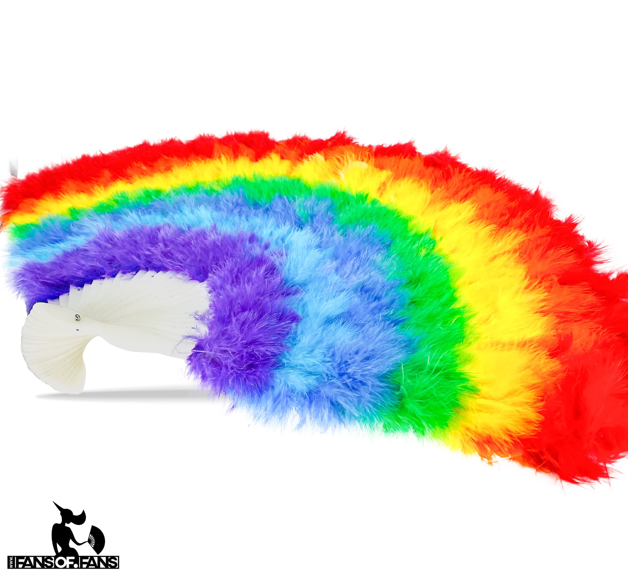 Rainbow Feather Folding Hand Rave Fan 45cm, Fancy Dress Wedding Party Gift Outdoor Vintage Dance Photoshoot Pride Hand Fan Gay Fan(LGBTQ)