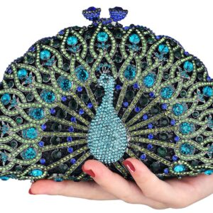 MOSSMON Peacock Luxury Rhinestone Crystal Evening Clutch Bag Sparkly Bride Wedding Party Purses for Women