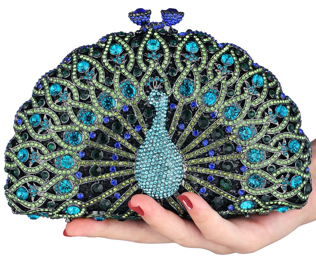 MOSSMON Peacock Luxury Rhinestone Crystal Evening Clutch Bag Sparkly Bride Wedding Party Purses for Women