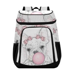 French Bulldog with Gum Cooler Backpack for Women Men Picnic Cooler Bags Insulated Lunch Backpack with Leakproof Beach Backpack for Work Lunch Picnic Fishing Hiking Camping Park Beach