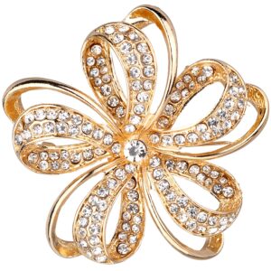 Nicole Miller Gold Twisted Petals Flower Crystal Rhinestones Brooch