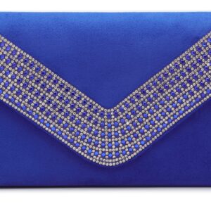 Lefrcry Women Satin Evening Bags Ladies Party Handbag for Wedding Party Handbag Rhinestone Clutch Purses BLUE