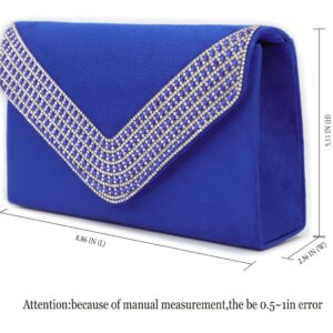 Lefrcry Women Satin Evening Bags Ladies Party Handbag for Wedding Party Handbag Rhinestone Clutch Purses BLUE