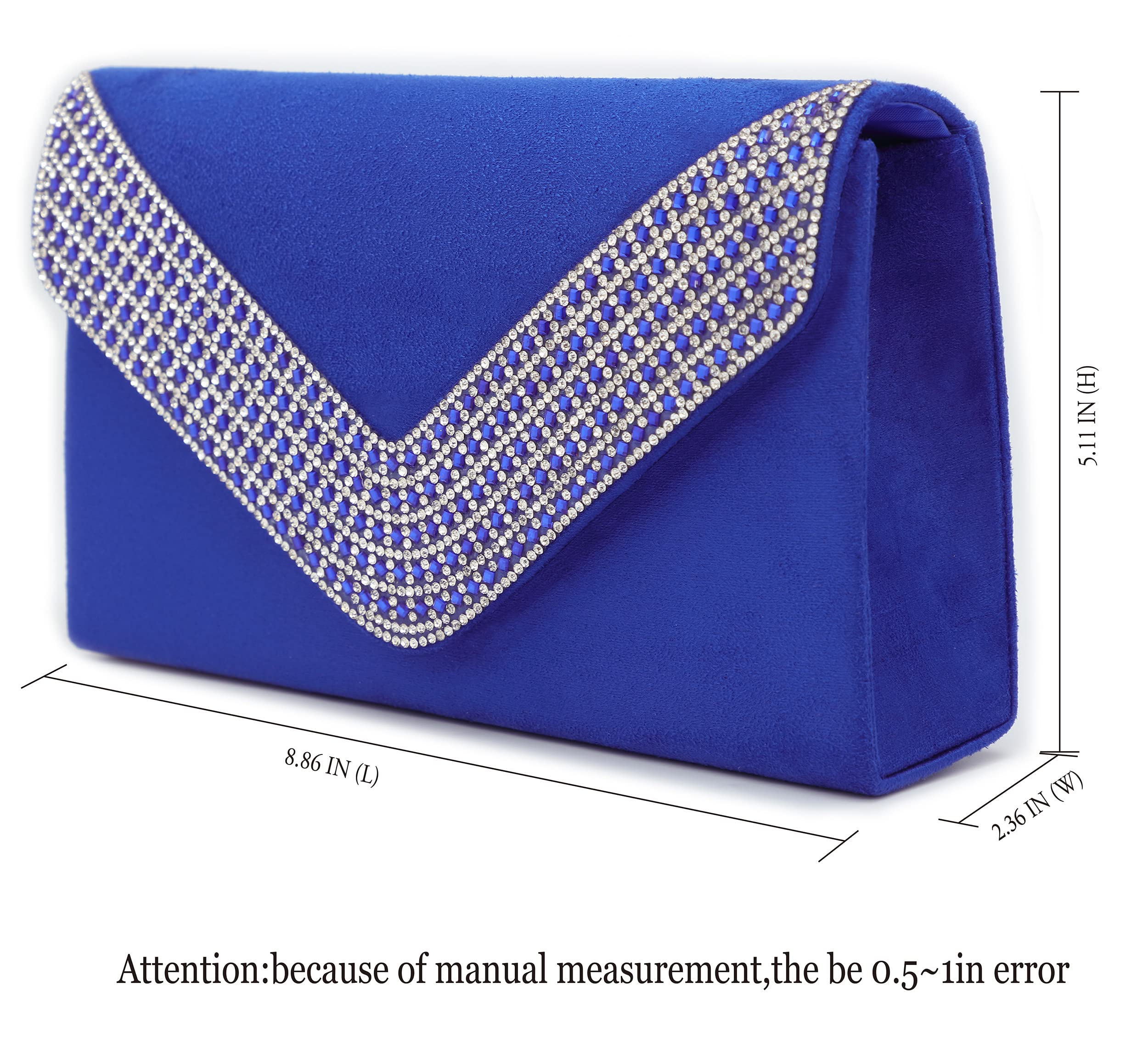 Lefrcry Women Satin Evening Bags Ladies Party Handbag for Wedding Party Handbag Rhinestone Clutch Purses BLUE