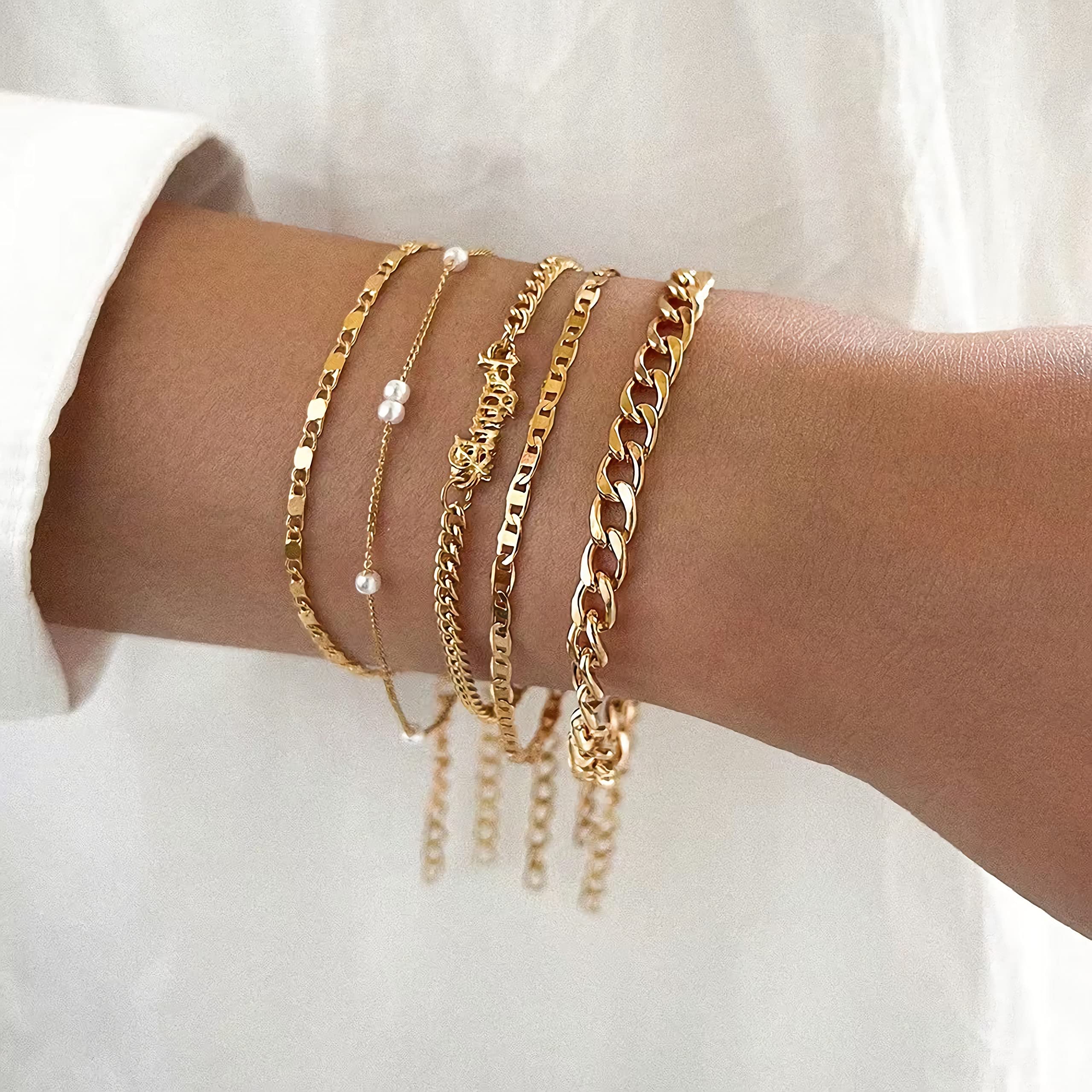 Cocazyw 19pcs Multiple Layered Stackable Open Cuff Wrap Bangle Rose gold Gold Bracelets for Women Jewelry Adjustable Bangles for Girls Set Gifts (Gold-2)