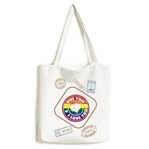 love lgbt rainbow postmark stamp shopping ecofriendly storage canvas tote bag