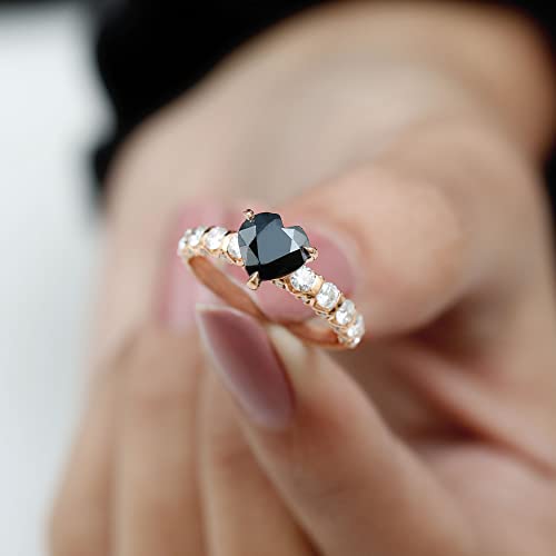 Natural Black Spinel 7mm Heart Shaped Engagement Ring, AAA Quality, Black Spinel Diamond Solitaire Ring, 14K Rose Gold, Size:US 8.50