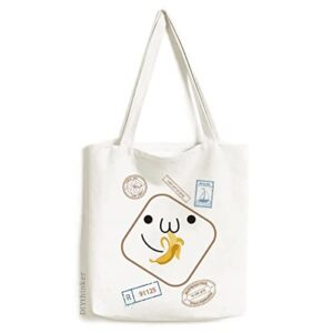 lovely face eat banana expression stamp shopping ecofriendly storage canvas tote bag