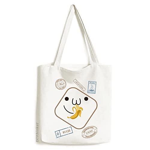 Lovely Face Eat Banana Expression Stamp Shopping Ecofriendly Storage Canvas Tote Bag