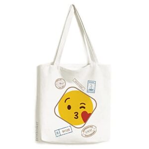 Love You Kiss Cute Online Chat Face Stamp Shopping Ecofriendly Storage Canvas Tote Bag