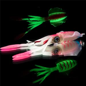 Squid Trap Fishing Lures for Saltwater Soft Artificial Rigged Squid Jig Trolling Lures with UV Glow Sea Offshore Fishing 7''/3.5 oz