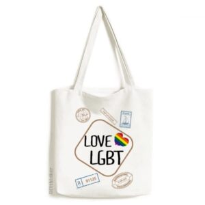 Love LGBT Rainbow Ink Heart Stamp Shopping Ecofriendly Storage Canvas Tote Bag