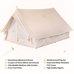 Canvas Cabin Bell Tent for 3-4 Person, Waterproof Glamping Yurt Tent Breathable All Seasons Outdoor Camping Tent, 6.69*8.2*4.92'