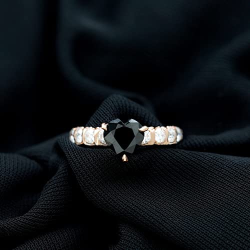 Natural Black Spinel 7mm Heart Shaped Engagement Ring, AAA Quality, Black Spinel Diamond Solitaire Ring, 14K Rose Gold, Size:US 8.50