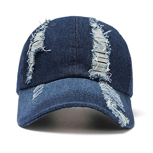 Vintage Distressed Jean Hat, Light Acid Washed Denim, Adjustable Clip for Universal Fit (Blue)