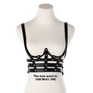 Jerany Black Leather Body Chain Punk Bra Harness Waist Chain Belt Nightclub Party Birthday Rave Body Belts Accessories for Women