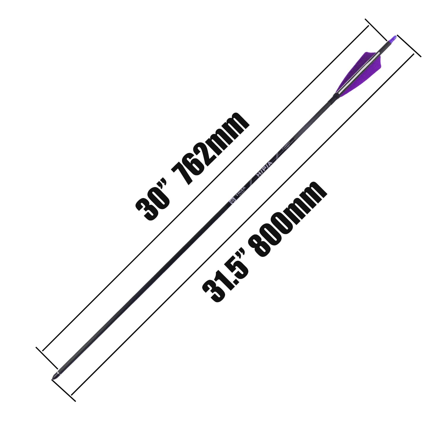 Tiger Archery 30" Carbon Hunting Arrows Archery Target Practice Arrows with 4" Natural Turkey Feathers Spine 400 for Recurve Bow and Compound Bow(Pack of 12) (30INCH, Purple White)