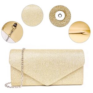 Larcenciel Gold Clutch Purses for Women, Sparkly Sequin Envelope Clutch Evening Bag w/Chain, Gorgeous Shoulder Crossbody Handbags, Shiny Party Prom Purse Bride Wedding Guest Clutch Dress Carry on Bag