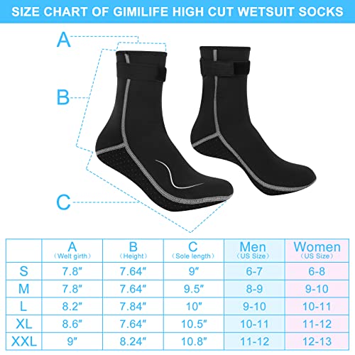 Gimilife Neoprene Socks 3MM Water Socks for Women Men, Waterproof Diving Wetsuit Socks Sand Socks for Beach Volleyball Snorkeling Surfing Kayaking Swimming Water Sports Activities (High Style,XL)