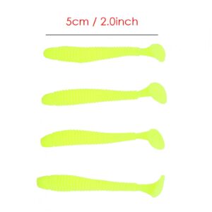 Fishing Soft Lures, 50PCS 5cm Soft Plastic Fishing Lures T Tail Grub Baits Soft Bionic Fishing Lure Fish Tackle Accessory Suitable for Fishing Lovers Outdoor(Yellow)