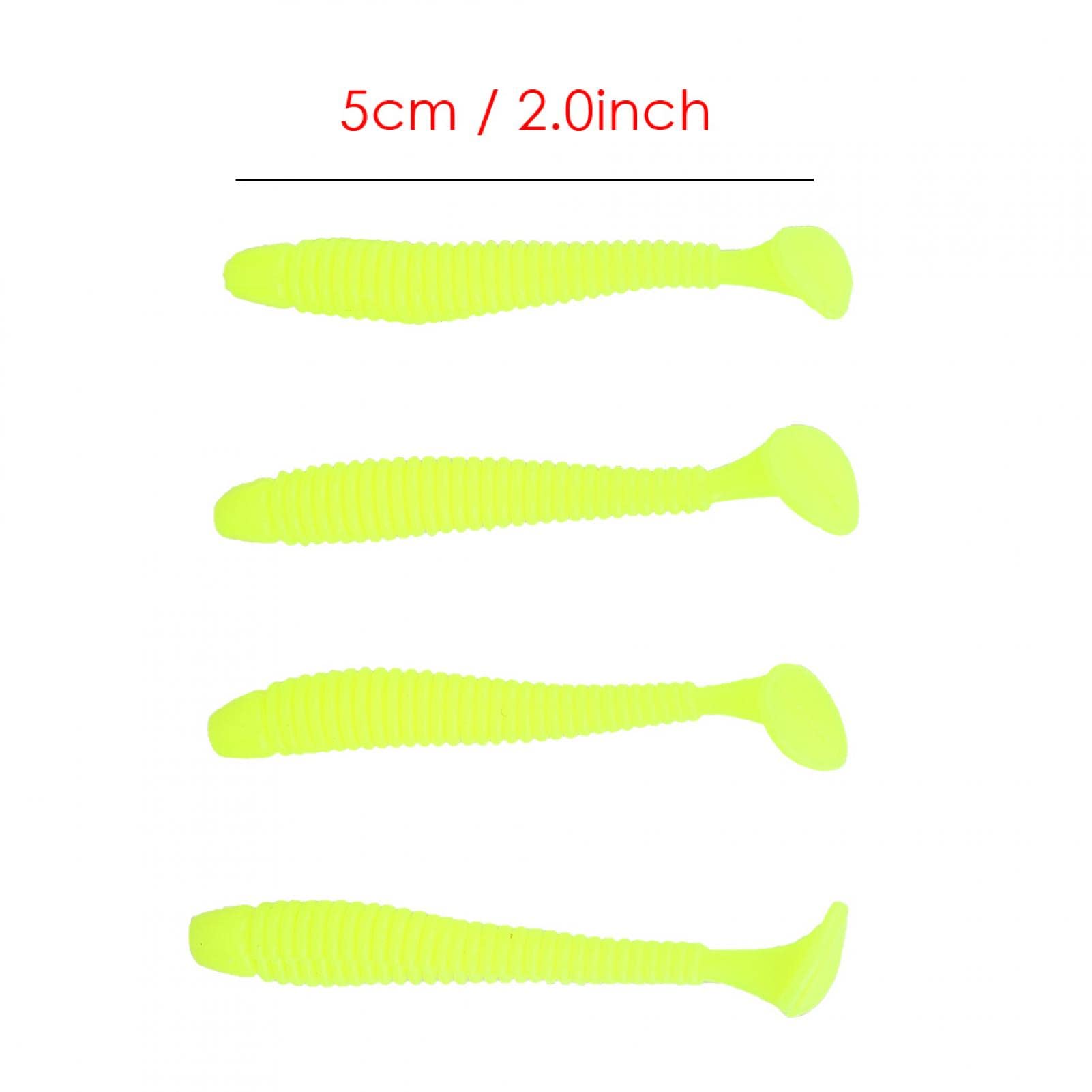 Fishing Soft Lures, 50PCS 5cm Soft Plastic Fishing Lures T Tail Grub Baits Soft Bionic Fishing Lure Fish Tackle Accessory Suitable for Fishing Lovers Outdoor(Yellow)