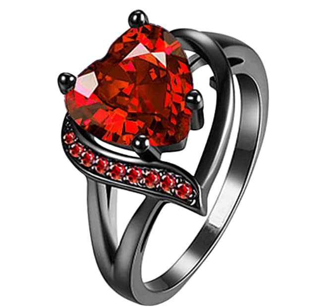 Women Punk Gothic Rings Retro Black Heart Love Red Crystal Zirconia Dainty Preppy trendy Rings Fingering Engagement Women Jewelry Statement Cocktail Party Biker Ring size 6-10 (Red, 9)