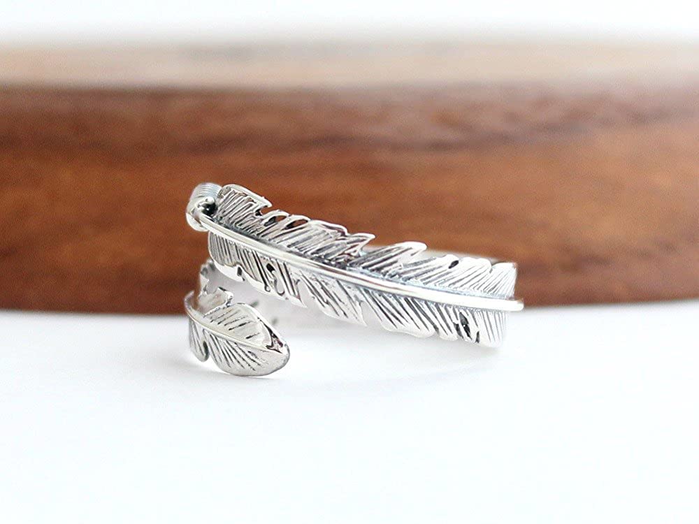 925 Sterling Silver Southwest Native American Kokopelli Open Ring Adjustable (Feather)