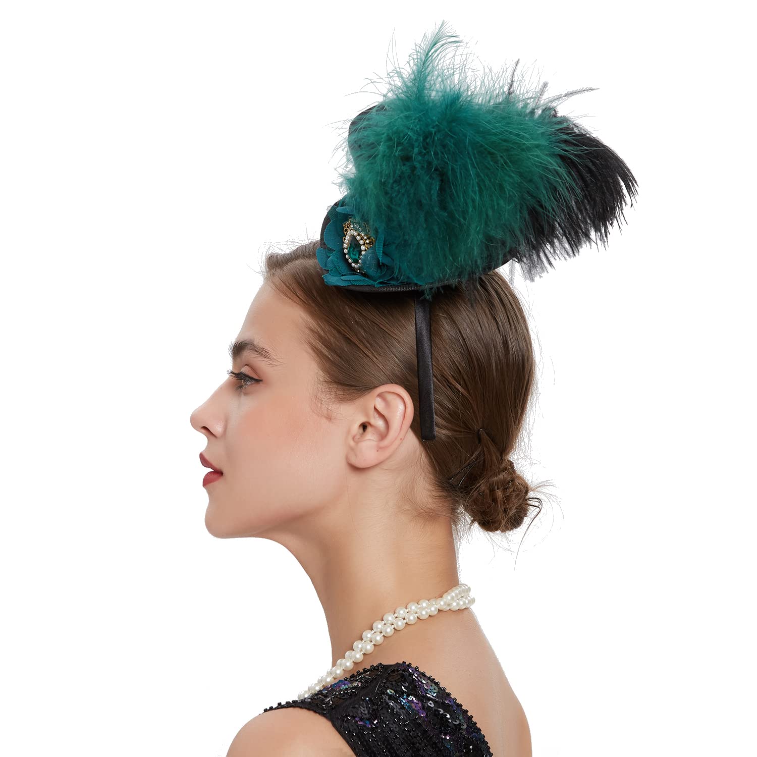 Comott Mini Top Hat Headband Fascinator Ostrich Feather Top Hat for Derby Tea Party