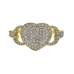 Pretty Jewels 10k Yellow Gold 1/3 cttw Round Cut Natural White Diamond Ladies Heart Cluster Engagement Promise Ring for Women Wedding Birthday (Diamond Color: H-I, Clarity: I1-I2, 0.33cttwRing Size-5