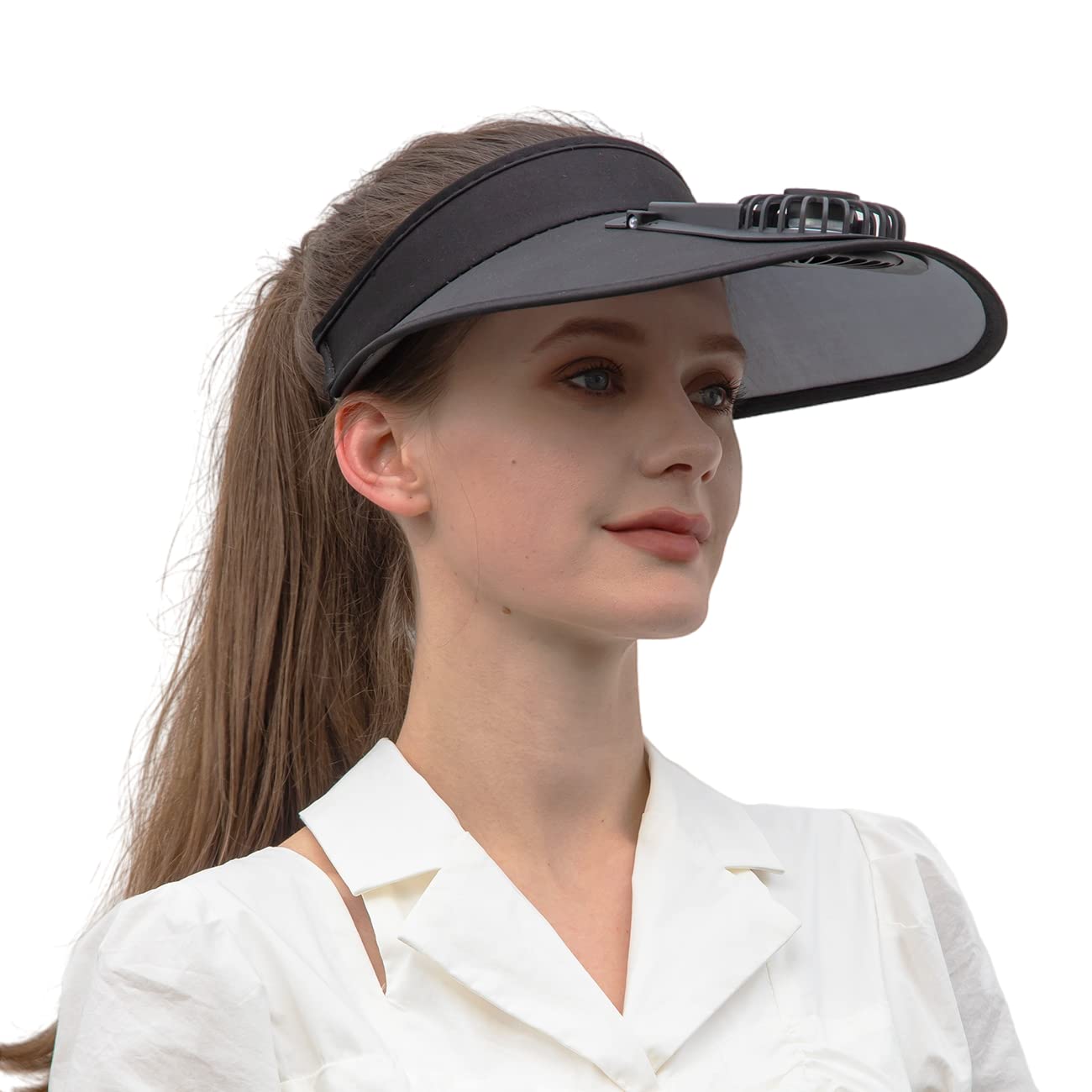 Sun Visor Hats with Fan-Three Speeds-Large Area Sun Protection,Adjustable Elastic Buckle Black