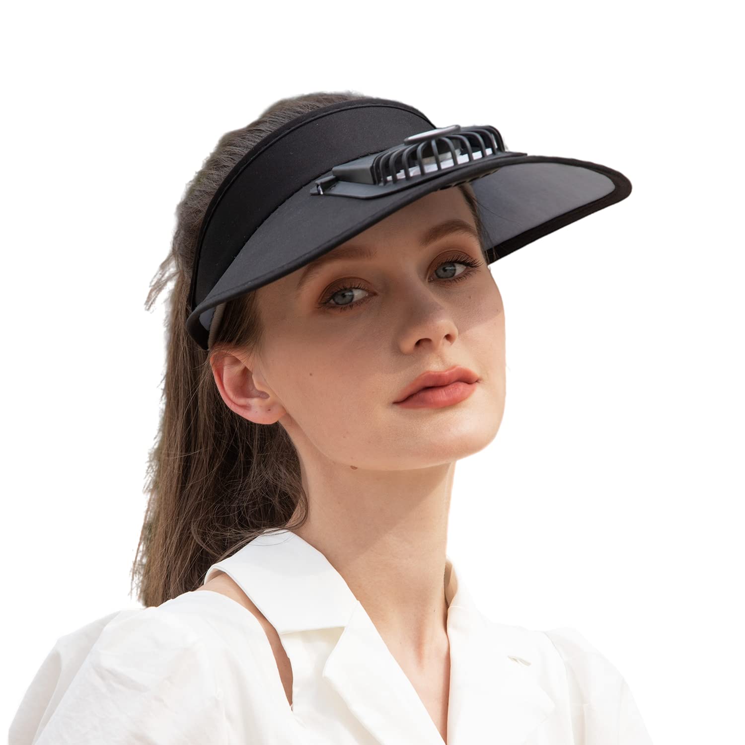 Sun Visor Hats with Fan-Three Speeds-Large Area Sun Protection,Adjustable Elastic Buckle Black