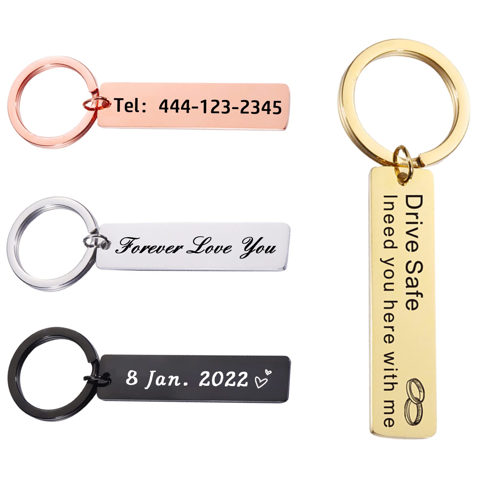 Personalized Double Sided Custom Keychain, Personalized Engraving Phone Number Name Address Anti-Lost Keychain, Custom Drive Safe Car Key chain Gift for Family Lover (Black)