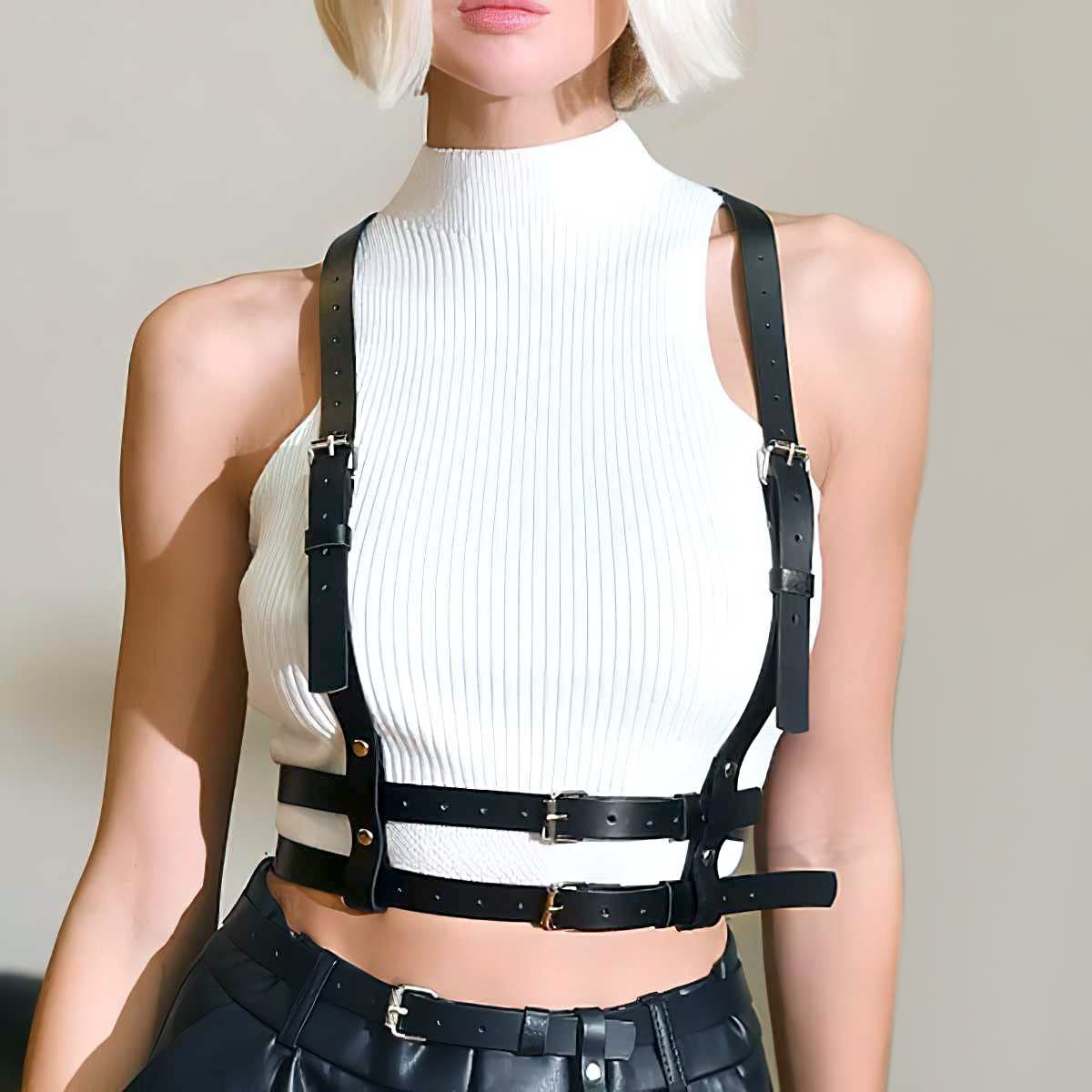 Punk Waist Leather Chain Belt Harness Strappy Adjustable Body Accessories for Women and Girl