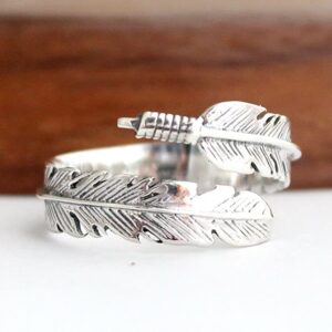 925 Sterling Silver Southwest Native American Kokopelli Open Ring Adjustable (Feather)