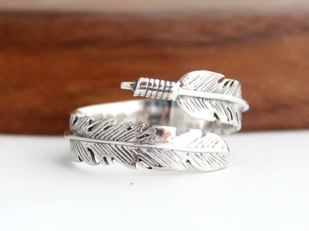 925 Sterling Silver Southwest Native American Kokopelli Open Ring Adjustable (Feather)